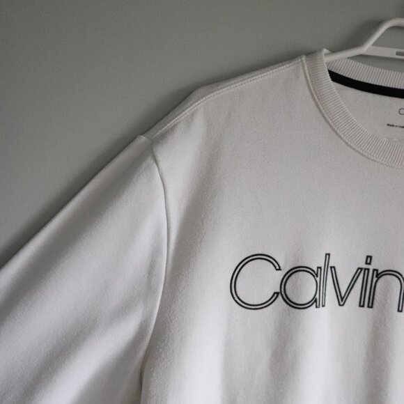 Calvin Klein Unisex White Sz L Pull On Crew Fleece Stretch Long Sleeve Sweater - Picture 3 of 13